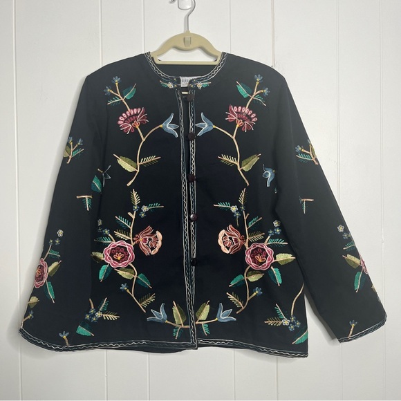 Bedford Fair Jackets & Blazers - Vintage 90s Bedford Fair Embroidered Black Floral Jacket Folk Women's L